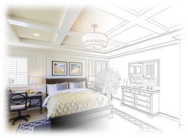 Özel yatak odası çizimi geçiş fotoğraf içine.