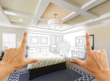Özel yatak odası çizim çerçeveleme eller birlikte fotoğraf