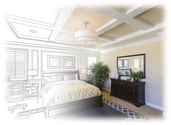 Custom Bedroom Drawing Gradation Into Photograph. — Stock Photo, Image