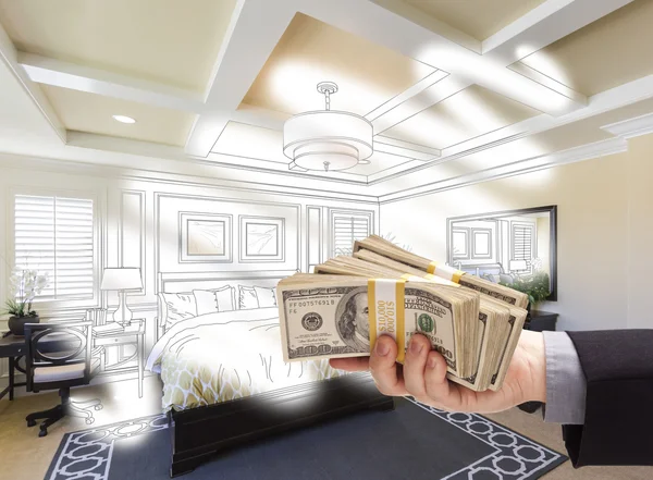 Stapel geld overhandigen slaapkamer tekening foto Combinati — Stockfoto