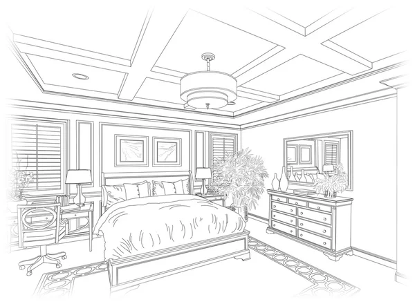 Linienzeichnung eines Schlafzimmers — Stockfoto