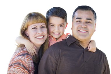 mutlu genç karışık ırk aile üzerinde beyaz izole
