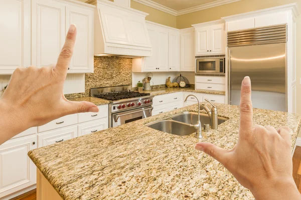 Hands Framing A Beautiful Custom Kitchen — Stock Photo, Image