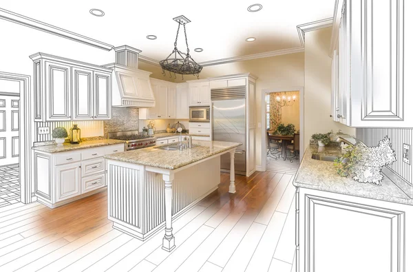 Projeto personalizado da cozinha Desenho e escovado foto combinação — Fotografia de Stock
