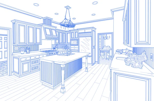 Blue Custom Kitchen Design Drawing on White — Stock Photo, Image