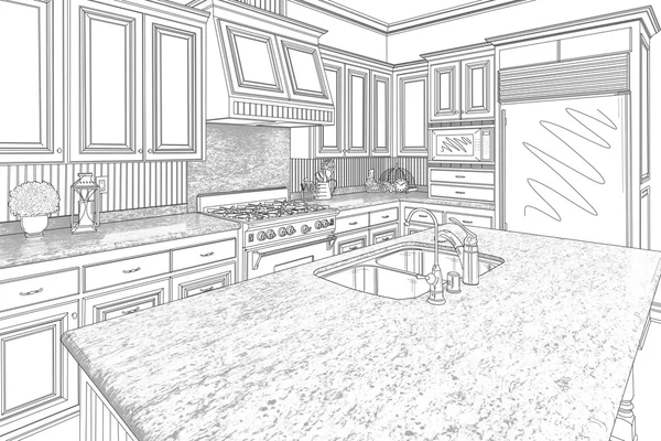 Design de cuisine personnalisé noir dessin sur blanc — Photo