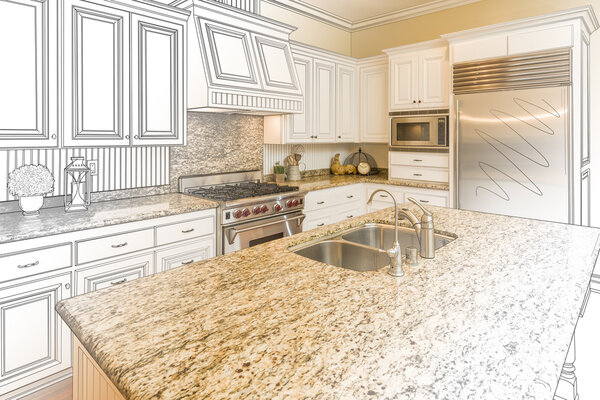 Custom Kitchen Design Drawing and Gradated Photo Combination