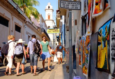 Street scene next to the famous Bodeguita del Medio in Old Havan clipart