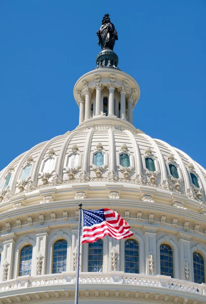 국회 의사당 종이에서 건물의 fron에서 미국 국기 파도 — 스톡 사진