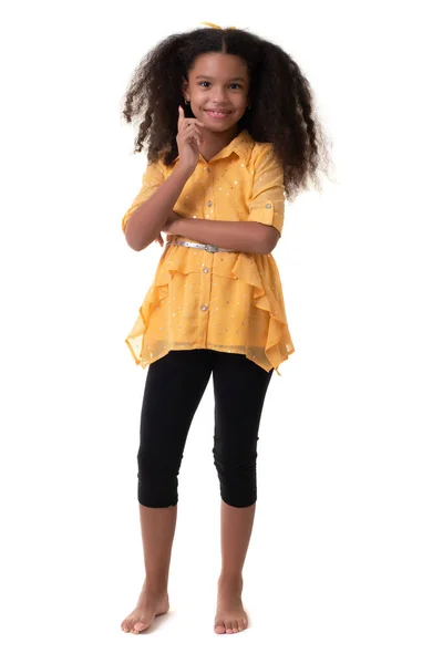 Cute Multiracial Small Girl Beautiful Curly Hair Isolated White Background — Stock Photo, Image