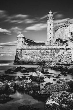 El Morro lighthouse and fortress on the bay of Havana in black andwhite- Long exposure