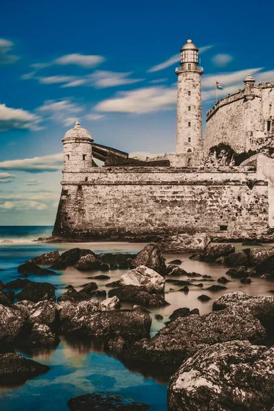 Morro Lighthouse Fortress Bay Havana Long Exposure — Foto de Stock
