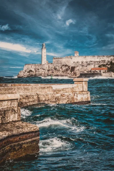 Fortress Lighthouse Morro Stormy Sea Symbol City Havana Cuba — Stock Photo, Image