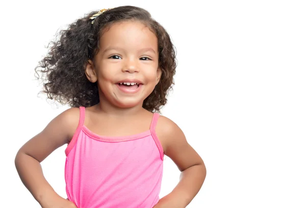 Gioiosa bambina con un'acconciatura afro sorridente — Foto Stock