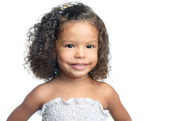 Bonito pequeno afro americano menina isolado no branco — Fotografia de Stock