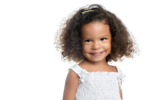 Sevimli küçük afro Amerikan kız beyaz izole — Stok fotoğraf