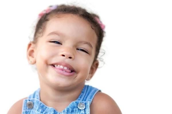 Multiracial girl laughing isolated on white — Stock Photo, Image