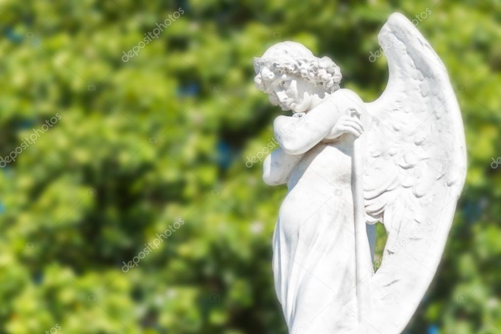 Beautiful angel on a diffused trees background