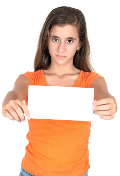 Hispanic teen holding a blank sign — Stock Photo, Image