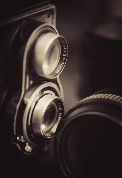 Vintage camera and lenses — Stock Photo, Image