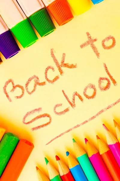 Art supplies framing the words BACK TO SCHOOL — Stock Photo, Image