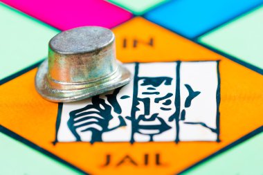 Hat token next to the JAIL in a Monopoly game clipart