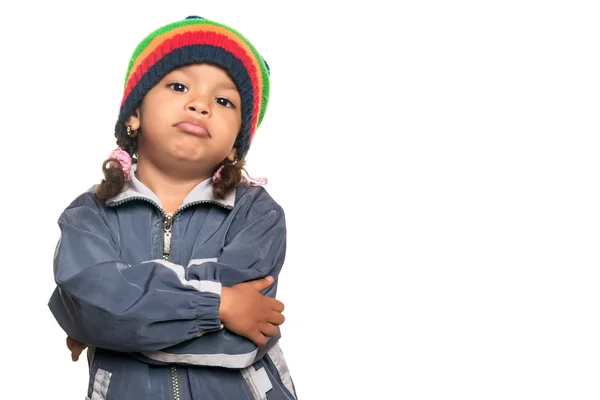 Pequena menina multirracial com um olhar artista hip hop — Fotografia de Stock