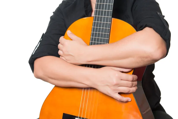 Paže objímání kytara — Stock fotografie