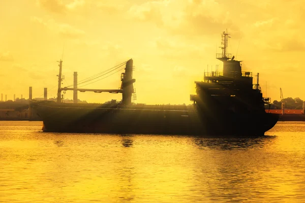 Commercial cargo ship at sunset — Stock Photo, Image