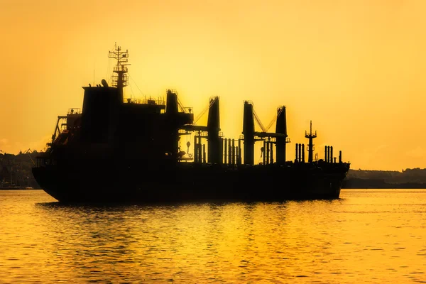 Commercial cargo ship at sunset — Stock Photo, Image