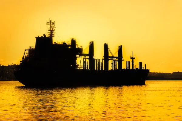 Commercial cargo ship at sunset — Stock Photo, Image