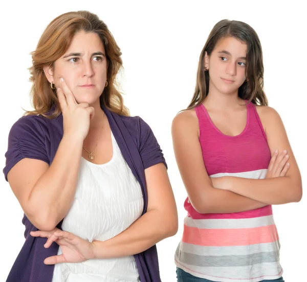 Mother and her teenage daughter sad and angry at each other — Stock Photo, Image