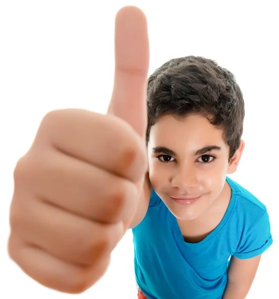 Funny small hispanic boy doing a thumbs up sign — Stock Photo, Image