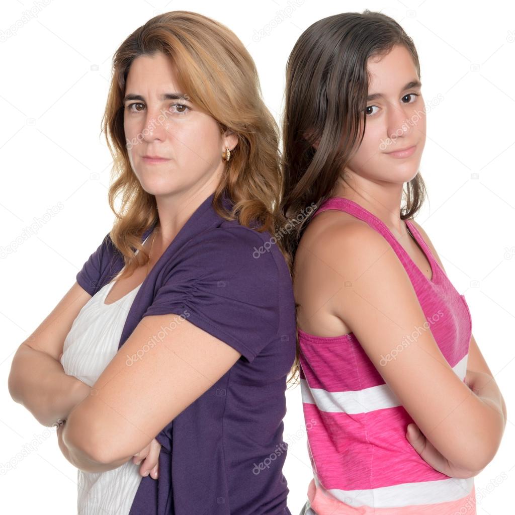 Teenage girl and her mother angry at each other