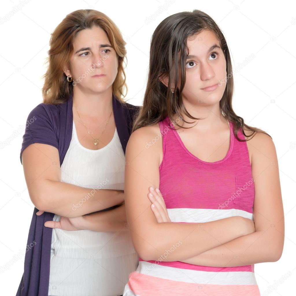 Teenage girl and her mother angry at each other