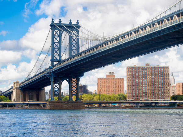 The Manhattan Bridge in New York on a beautiful summer day