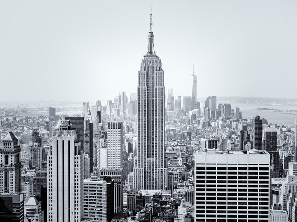 : Aerial view of New York City with the Empire State Building on the foreground