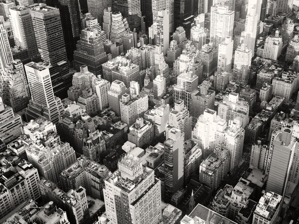 Black and white urban landscape of New York City