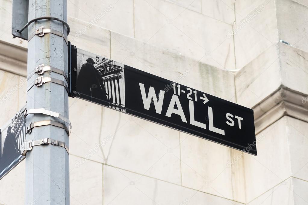 Street sign at Wall Street in Manhattan Financial District in Ne