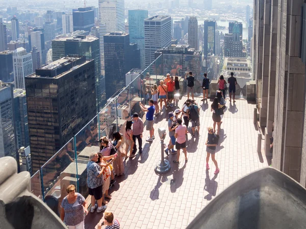 Tourists at the Top of the Rock observation deck in New York Cit Stock Picture