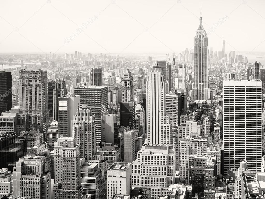 Black and white view of skyscrapers in New York