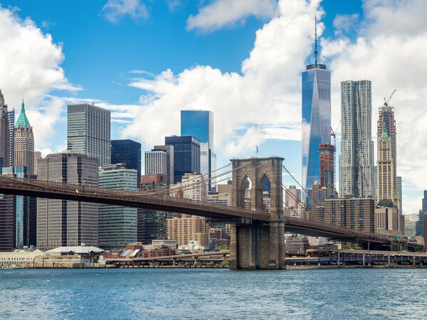 The Brooklyn Bridge and the Lower Manhattan skyline in New York City