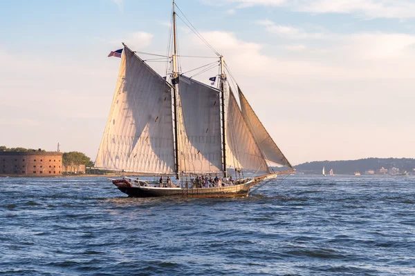 Barca a vela sul porto di New York — Foto Stock