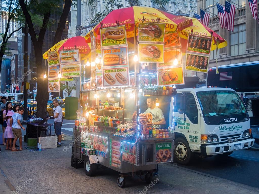 Fast food cart at 5th Avenue in New York City - Stock ...