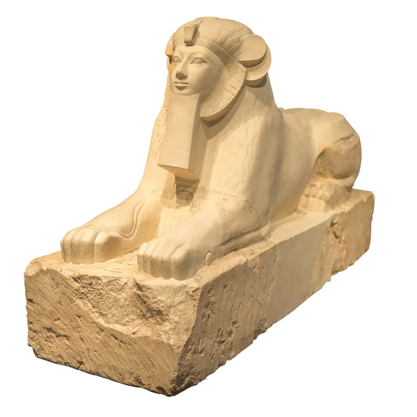 Antiga escultura egípcia de um esfinge isolado em branco — Fotografia de Stock