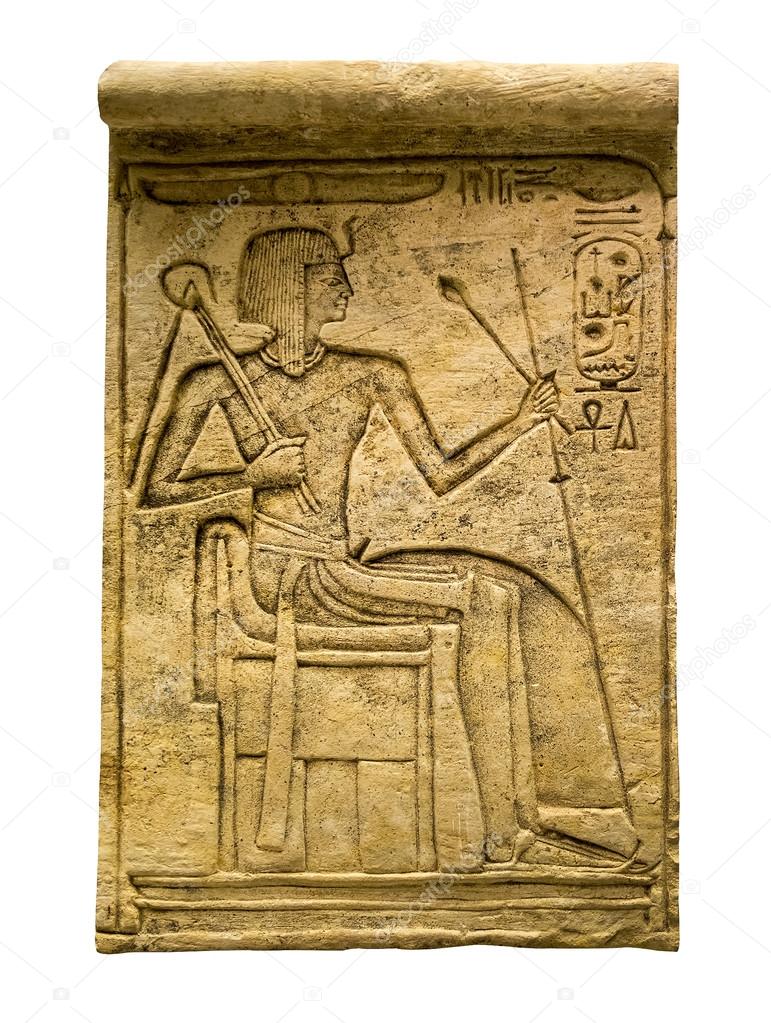 Clay tablet with ancient egyptian hieroglyphs containing the fig