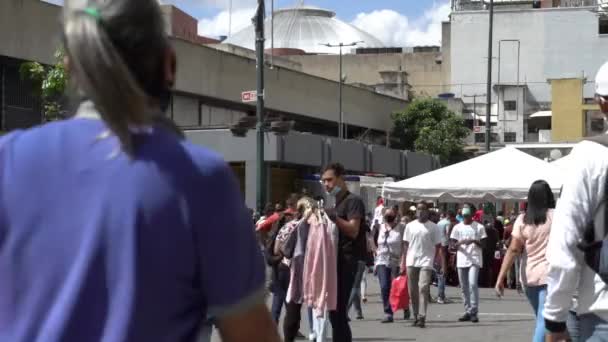 Unidentified People Most Them Protective Masks Because Covid Virus Boulevard — Stock Video