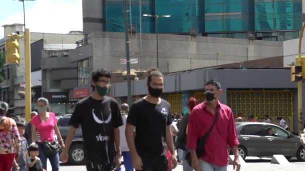 Unidentified People Most Them Protective Masks Because Covid Virus Boulevard — Stock Video