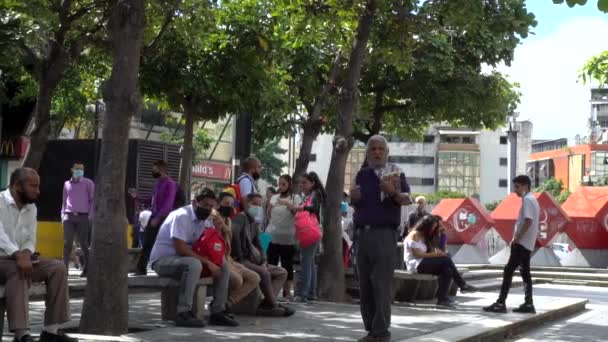 Unidentified People Most Them Protective Masks Because Covid Virus Plaza — Stock Video