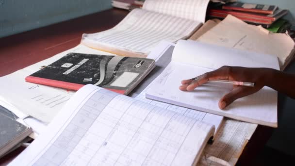 Unidentified Man Filling Out Documents Siyaludzu Health Center Balaka District — Stock Video